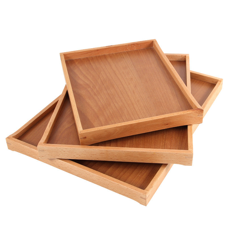 Rectangular Beech Wood Serving Tray for Bread and Tea, Polished Finish