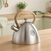 Whistling Tea Kettle Woodwooden-Finish Tea Kettle with Whistling Spout Rust Resistant Cookware for Homeowners