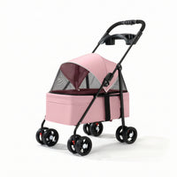 Folding Pet Stroller with Tray Breathable Dog Pram Compact for Small Dogs, Cats