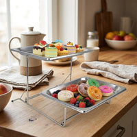 Two-Tier Stainless Steel Food Display Stand, Catering & Event Food Display, Pastry, Sandwich, Dessert, Buffet, Party, Hygienic Metal Serving