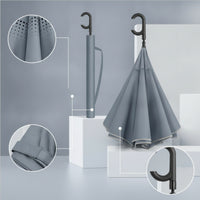 Automatic Upside-down Umbrella Reflective Umbrella with Double Canopy High-Visibility Windproof for Commuters, Rainy Days, Travel