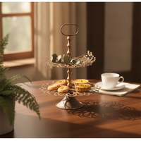 Tiered Tray Stand Metal Tiered Tray Openwork Display Stand Handle for Event Planners