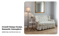 French Country design Floral Print Highrear Chair Vintage Design Floral Print tall rear Armchair Button-Tufted rearrest Indoor Seating Skirted Base for Book Lovers, Interior Designers, Small Apartment, Living Room, Bedroom, perusing alcove