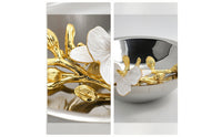 Decorative Fruit Bowl Stainless Steel Fruit Bowl with Ornament Silver Decorative Tray with Ornament for Sideboard