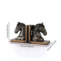 Horse Heads Bookends Farmhouse Horse Bookends Sturdy Bookend Pair with Rectangular Bases for Office Desk