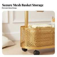 Rolling Clothes Rack with Storage Basket Cream Aesthetic for Cloakroom