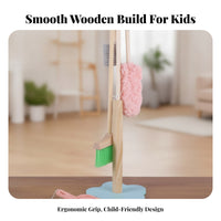 6 Pieces Storage Stand Pretend Cleaning Set Bristled Heads Wooden Cleaning Toy Set Role-Play Early Learning