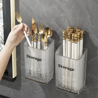 Kitchen Cutlery Organizer, Adhesive Plastic Utensil Storage, Modern Minimalist Rack with Drainage