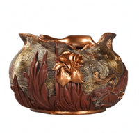 Ornate Iris Planter Relief Design Embossed Flower Pot Irregular Shape Decorative Flower Pot