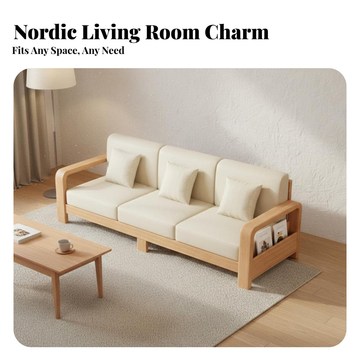 Solid Wood Frame Sofa Removable and Washable Covers Wood Frame Textile Sofa Firm Foam Cushions Modular Storage Couch for Homeowners, Pet Owners