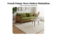 French Retro design Rattan Accent Settee clean contemporary Design Upholstered Bench with Cane sides Small Space Solution Sofa High-Resilience paddinging for Apartment Dwellers, pairs, Homeowners, Lounge, Reception Area, study alcove, Bedroom