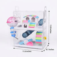 Large Hamster Cage with Built-in Tunnels, Large Three Layer Drawer Cage with Acrylic Tray, Easy Transparent Acrylic Habitat for Dwarf Hamsters