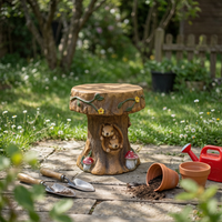 Animal Themed Stool Weathered Look Squirrel Carved Stool Hand Painted Outdoor Decor for Courtyard, Park