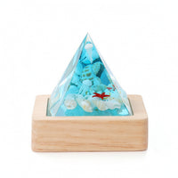 Coastal Pyramid Ornament with Shells Clear Resin Pyramid Elegant Paperweight Shining for Bedside Table