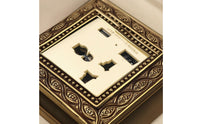Vintage Switch Socket Panel Ornate Decorator Light Switch with Wall Plate Embossed Fitting Brass-Colored for Interior Designers, Homeowners, Living Room, Bedroom, Hotel, Renovation
