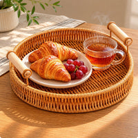 Woven Serving Tray Wooden Handles Woven Tray Multi-Purpose