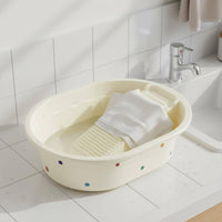 Combined Washboard Basin Anti-Slip Feet Laundry Tub with Washboard Large Capacity Laundry Scrub Basin for Students, Dormitory