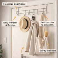 Hanging Hook Rack for Bathroom Door and Dorm Room Students, Stainless Steel Organizer with Thick Wire Design