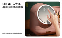 Portable Makeup Box with Mirror debrisresistant Cosmetics Case 3-Color light-emitting diode Lighting