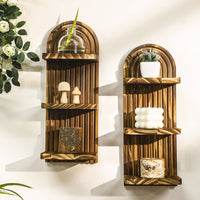 Creative Charred Wood Door-Shaped Wall Planter Shelf