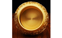 Embossed Storage Jar Chinese-Style Metal Canister with Lid Gold-Colored
