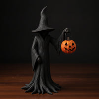 Witch Figurine with Pumpkin Spooky Hooded Witch Statue Gothic for Mantel