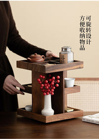 胡桃木化妆品收纳架桌面木质旋转置物架首饰零食茶杯茶具放置架