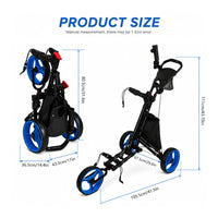 Compact 3-Wheel Golf Push Cart Easy Storage Folding Golf Push Cart Quick-Fold Trolley Ergonomic for Golfers