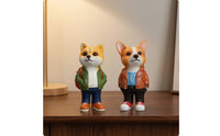 2 Pieces Corgi Figurine with Backpack Decorative for Desk, Bookshelf