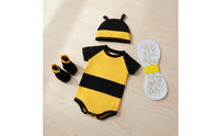 4 Pieces Initial Birthday Gift Newborn Bee Outfit with Wings Short Sleeve Bumblebee Baby Costume Photo Prop Infant Bee Romper Set for Newborns, Infants, Halloween