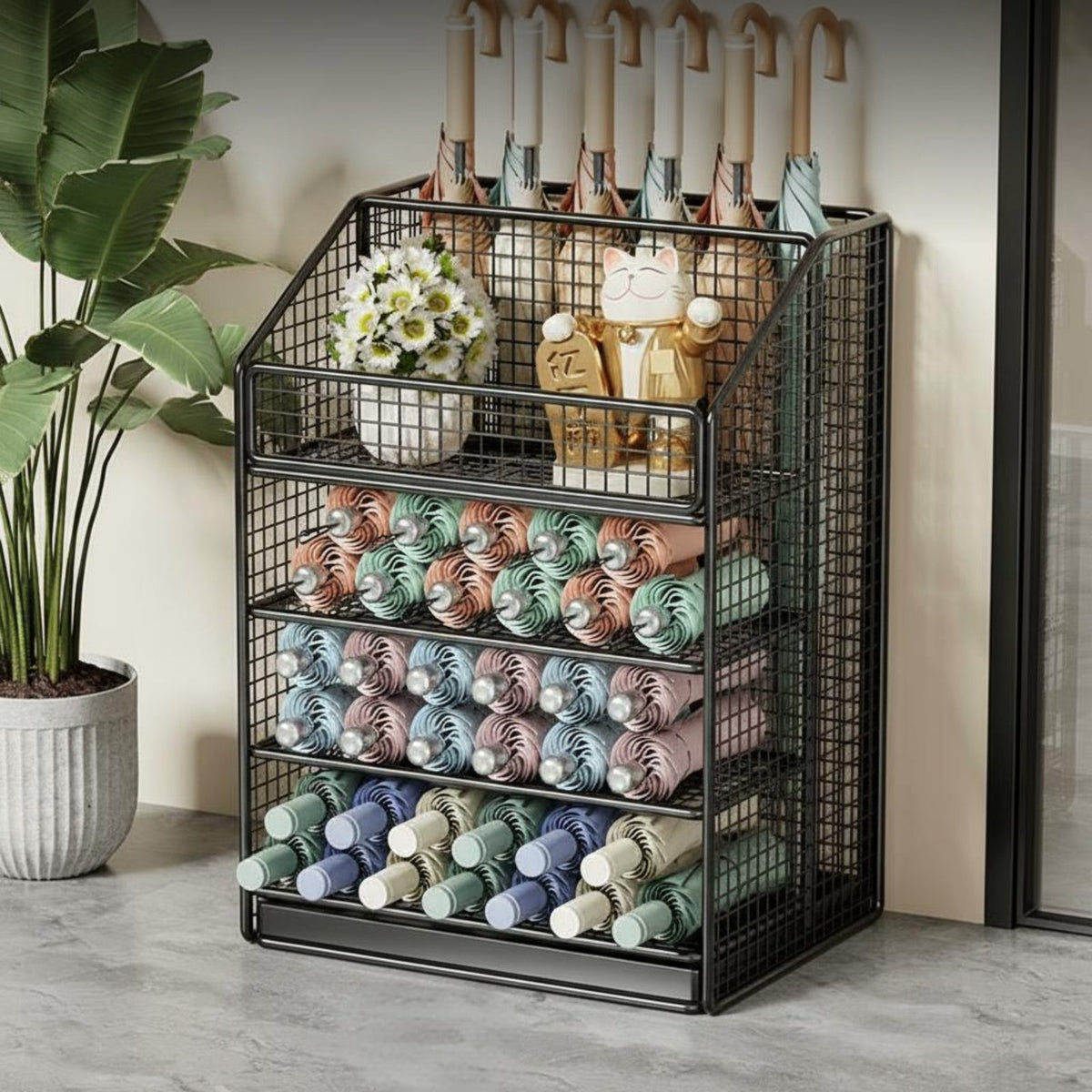 Metal Umbrella Stand with Drip Tray and Organizer