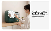 Portable Makeup Box with Mirror debrisresistant Cosmetics Case 3-Color light-emitting diode Lighting