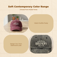 Vintage washed denim sport cap, adjustable fit for women.