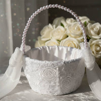 Flower Girl Basket Transparent Veil Overlay Bridal Basket Romantic Design