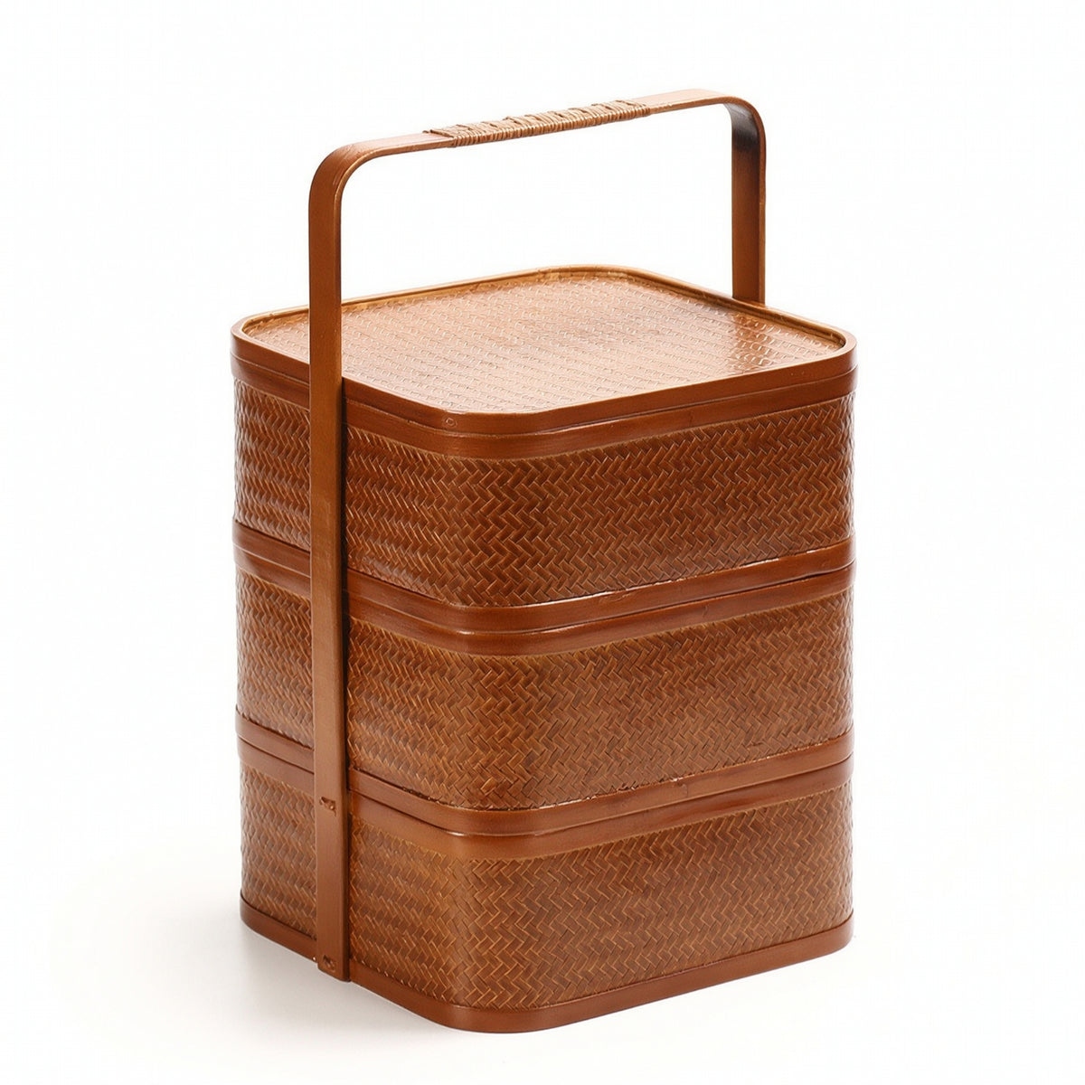 Three-Tier Carrying basket Stackable Bamboo Storage box with Lid Vintage Storage Basket with Lid for Gift Recipients, Tea Service