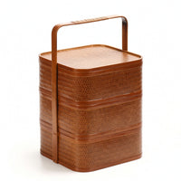 Three-Tier Carrying basket Stackable Bamboo Storage box with Lid Vintage Storage Basket with Lid for Gift Recipients, Tea Service