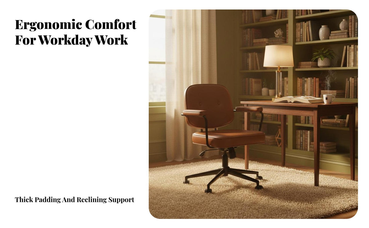 Height Adjustable Upholstered Rolling Chair 360-Degree Swivel Upholstered Rolling Armchair Ergonomic Design Office Furniture Tufted Upholstery for Home Workers, Students, Adults, Study Room, Workplace, Bedroom Desk Area