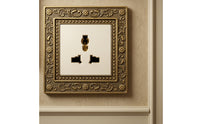 Ornate Universal Socket with Floral Border Gold-Toned Retro Wall Outlet Embossed Hardware Zinc Alloy for Interior Designers, Homeowners, Home Renovation, Villas, Hotels