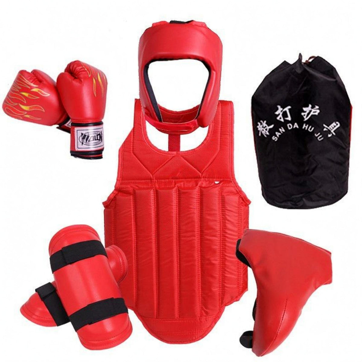 Sparring Gear Set Smooth Finish Combat Arts Protector Set Black Black Interior