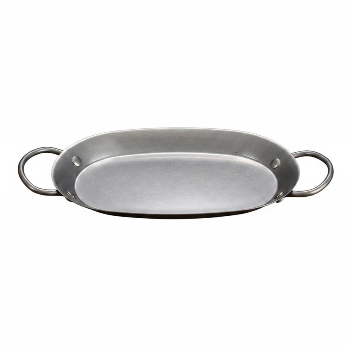 Oval Serving Plate with Handles Design Stainless Steel Food Tray Retro Metal Serving Dish for BBQ, Restaurant