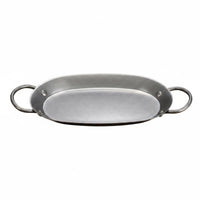 Oval Serving Plate with Handles Design Stainless Steel Food Tray Retro Metal Serving Dish for BBQ, Restaurant