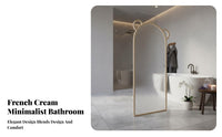 Wet and Dry Separation Bear-Shaped Glass Panel French Cream Type Vanity Screen Modern Minimalist Privacy Partition for Homeowners, Young Adults, Parents, Washroom