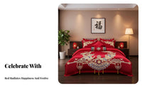 4 Pieces Embroidered mythical serpent and mythical bird Bed Linen Machine cleanable for Newlyweds