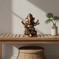 Lotus Base Ganesha Sculpture Thai Design Ganesha Idol Vintage Finish
