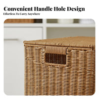 With Lid Faux Rattan Storage Box Long-Lasting Plastic Wicker Bin Washable for Families, Homeowners, Bedroom, Cabinet, Living Room