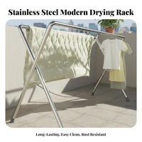Rustproof Stainless Steel Laundry Rack Rust-Resistant Foldable Clothes Drying Rack Heavy Duty Foldable Clothes Horse Sturdy and Long-Lasting for Apartment Dwellers, Families, Homeowners, Balcony, Indoor, Outdoor, Bedroom