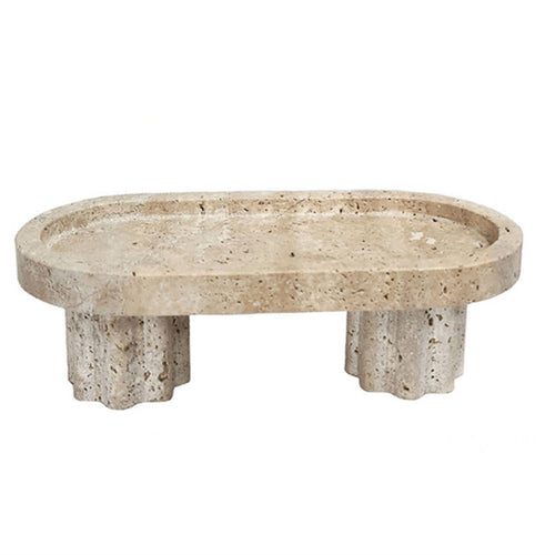 Travertine Tray Decorative Stone Tray with Pedestals Speckled for Coffee Table