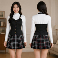 Pleated Cosplay Outfit with Vest Layered Cosplay Costume High-Neck School Outfit Sleeveless for Cosplayers