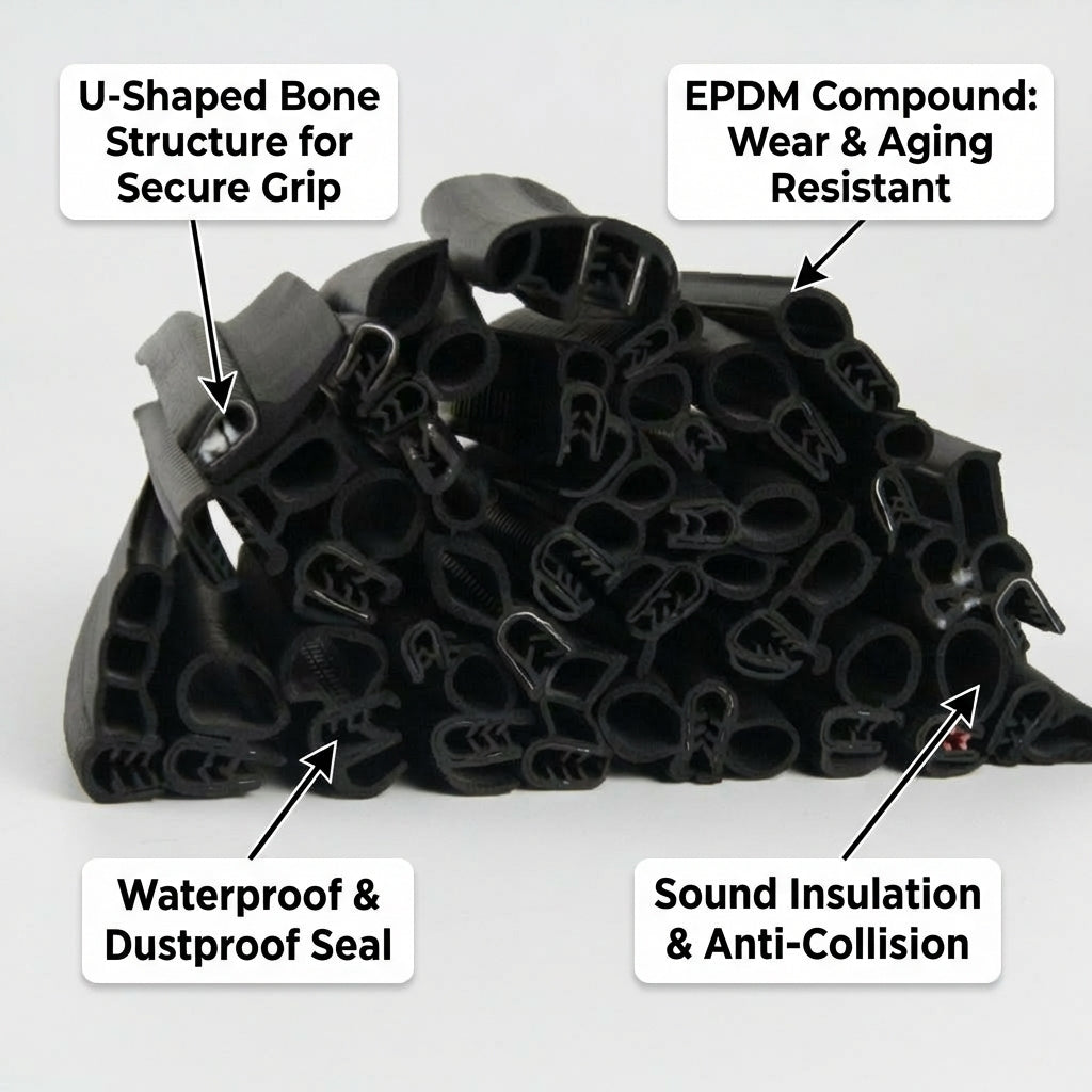 EPDM Rubber Car Door Seal Strip Edge Protector Guard Trim, Automotive Noise Reduction, Composite Material for Sheet Metal