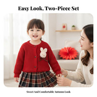 Girls Knitted Sweater Set, Princess Skirt, 2-Piece, Autumn Winter, New Year, Soft Fabric